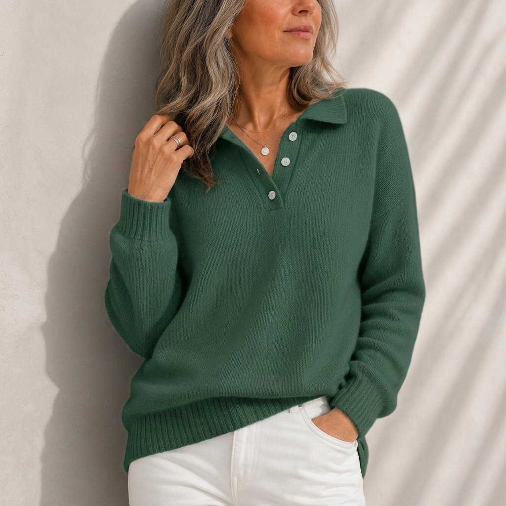 Aelis - Suéter con cuello tipo polo de tacto suave