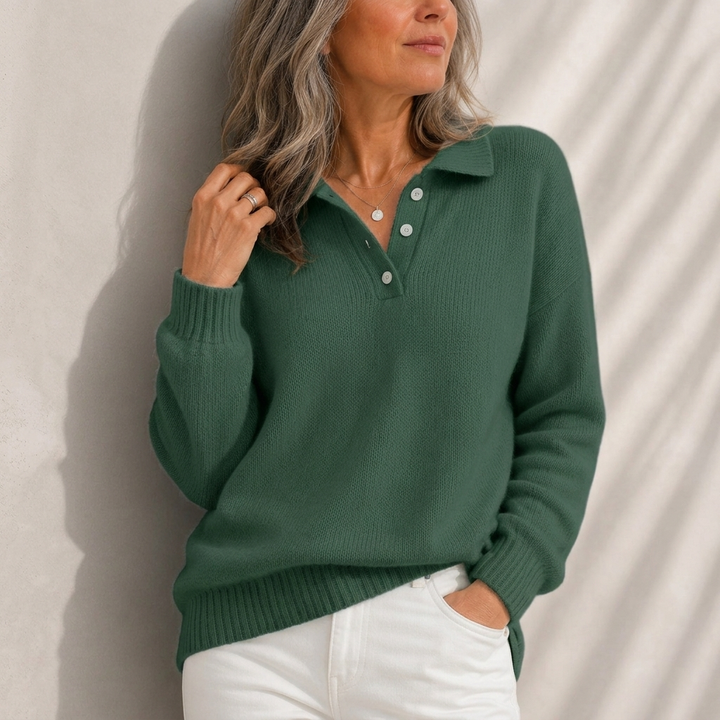 Aelis - Suéter con cuello tipo polo de tacto suave