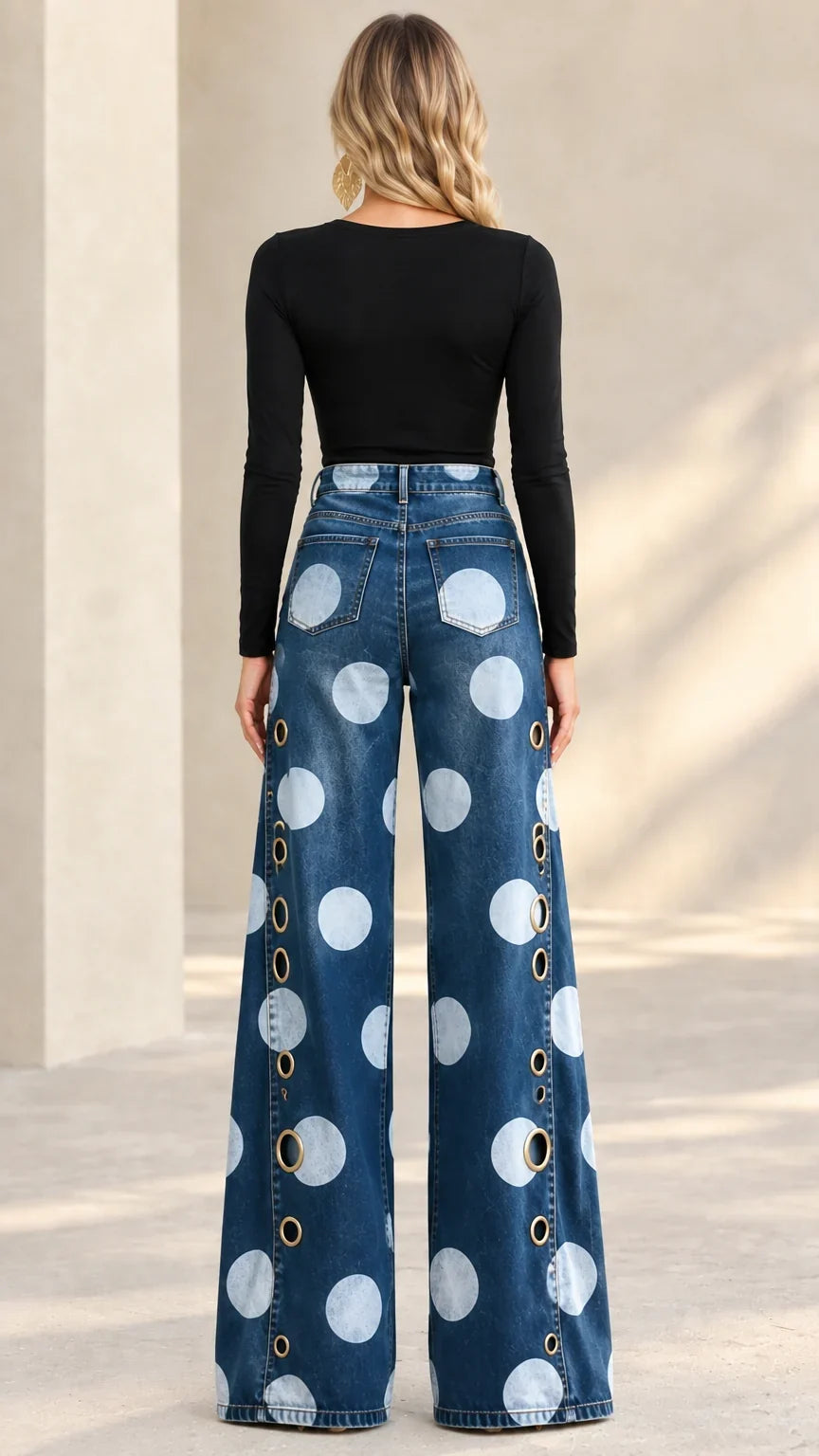 Alia - Jeans premium de pierna ancha con lunares