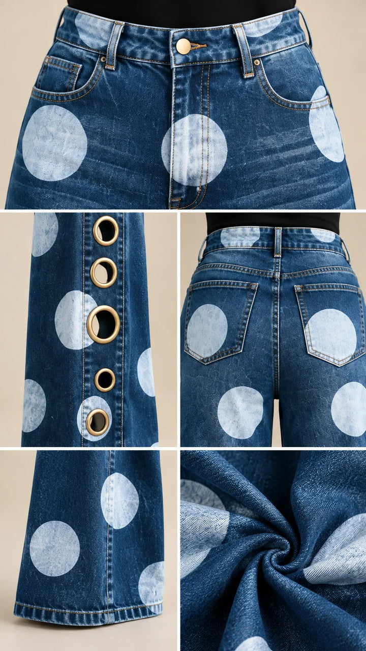 Alia - Jeans premium de pierna ancha con lunares