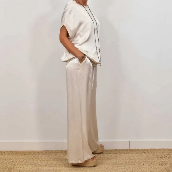 Nadine - Conjunto de top de satén y pantalón de pierna ancha