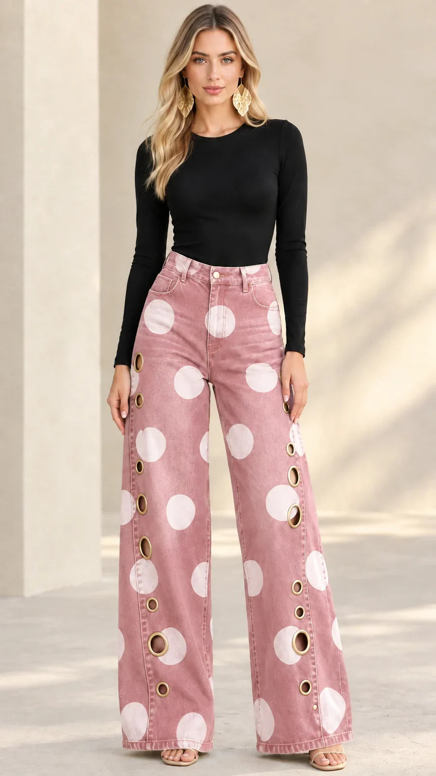 Alia - Jeans premium de pierna ancha con lunares