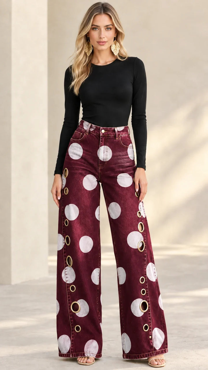 Alia - Jeans premium de pierna ancha con lunares