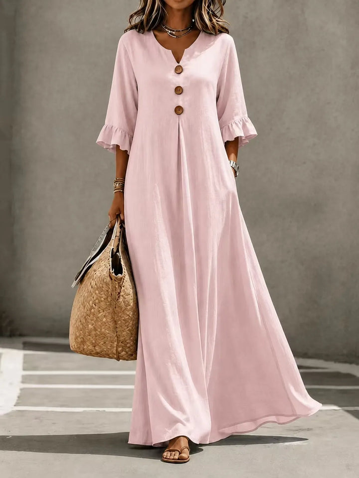 Vesperelle - Vestido maxi estampado de tacto suave con escote en V