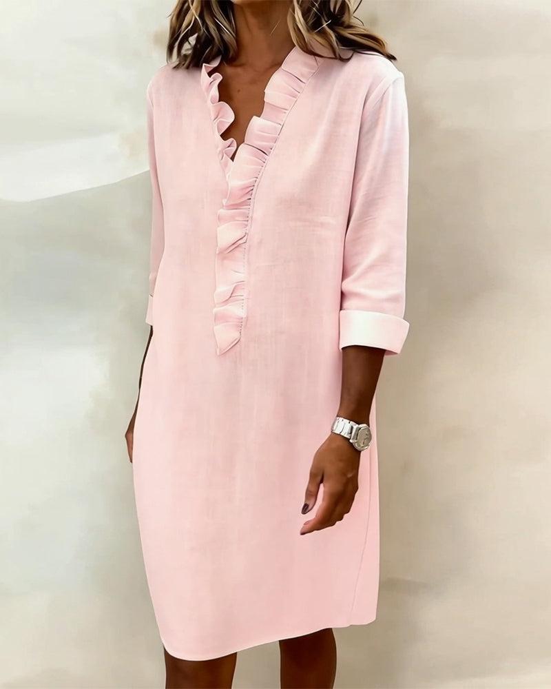 Dorelle - Vestido recto con holanes en mezcla de lino fresca