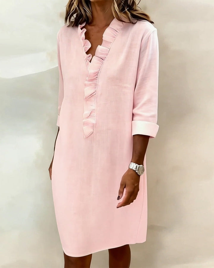 Dorelle - Vestido recto con holanes en mezcla de lino fresca