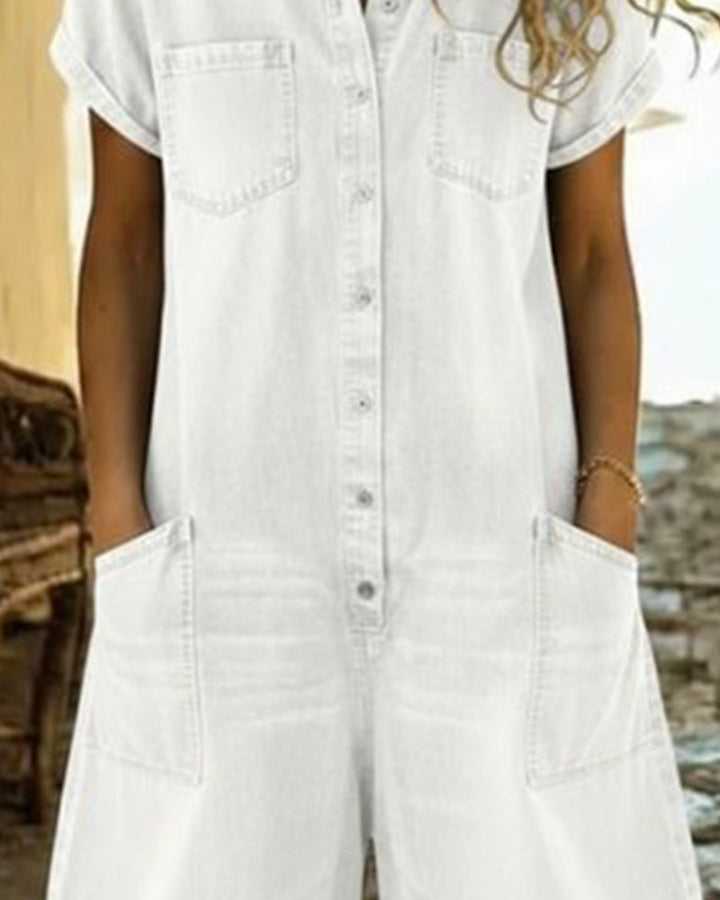 Ysmeria - Jumpsuit de mezclilla con botones al frente