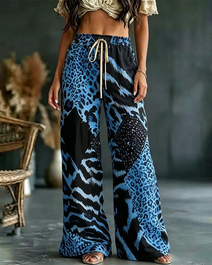 Elfrida - Pantalón de pierna ancha con parche de leopardo, suave al tacto