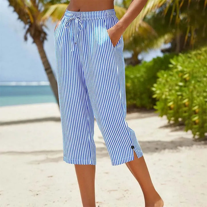 Roselina - Pantalón capri a rayas con cordón ajustable