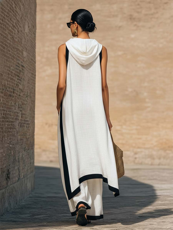 Maranta - Conjunto de túnica asimétrica y pantalón de pierna ancha
