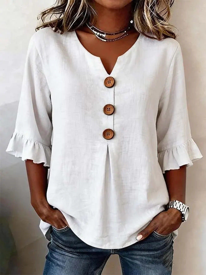 Jessara - Blusa de lino con mangas acampanadas