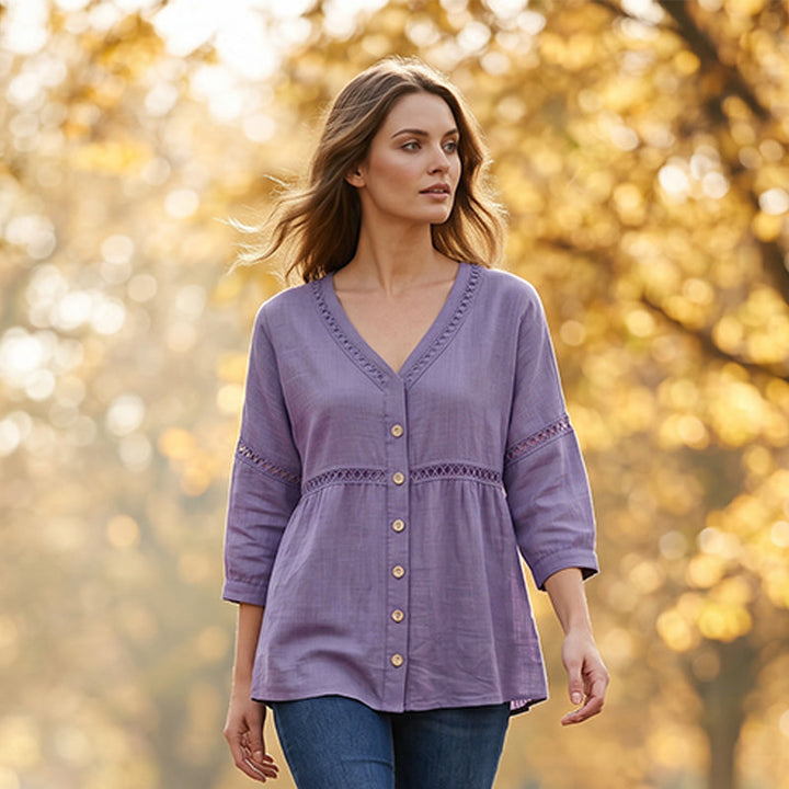 Ardena - Blusa bordada con botones