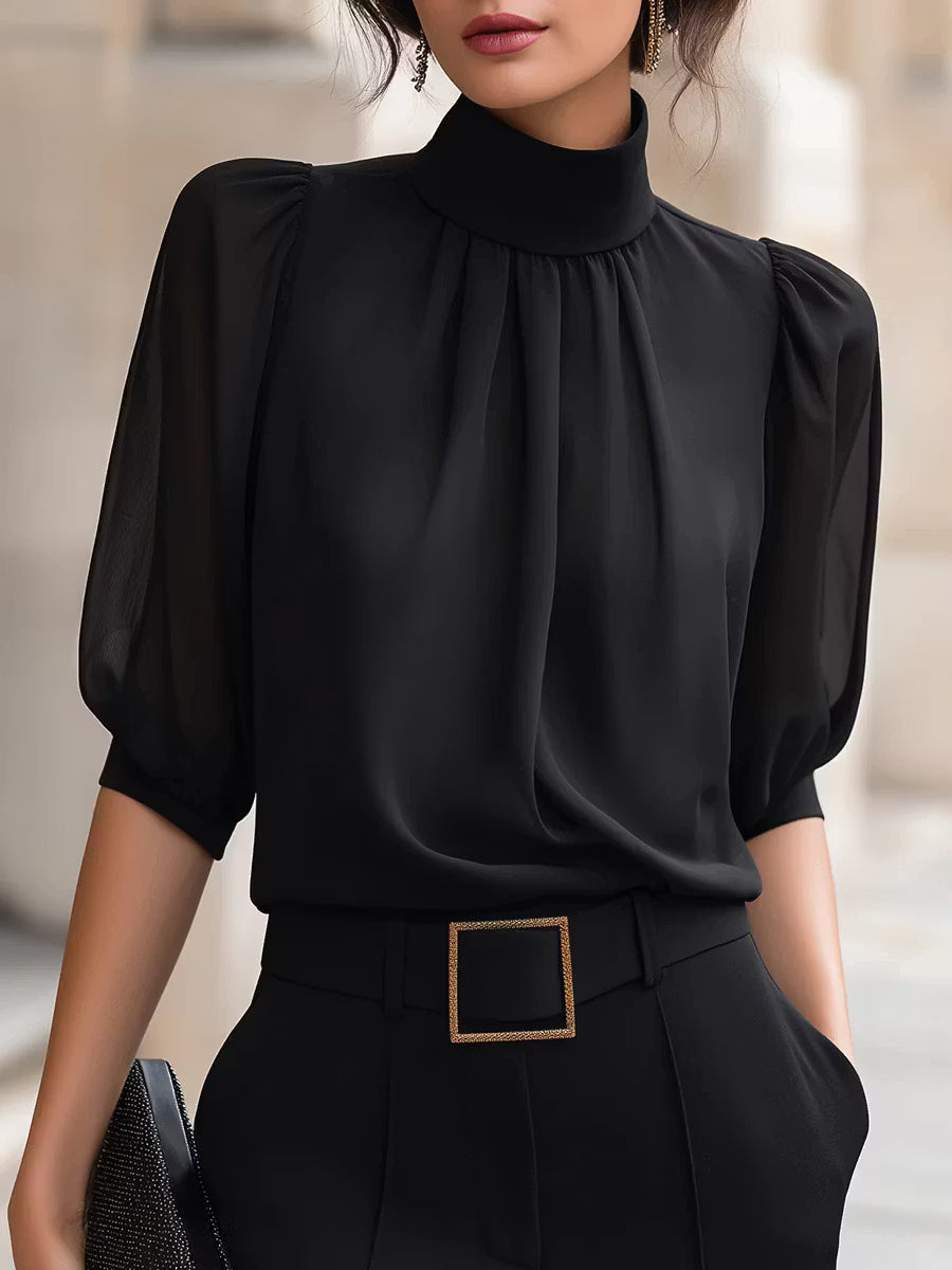 Valessique - Blusa de cuello alto con pliegues