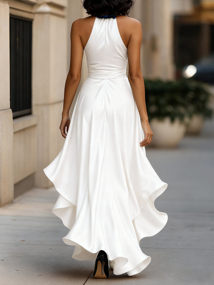 Palmer - Vestido maxi con escote halter y diseño cruzado de lujo