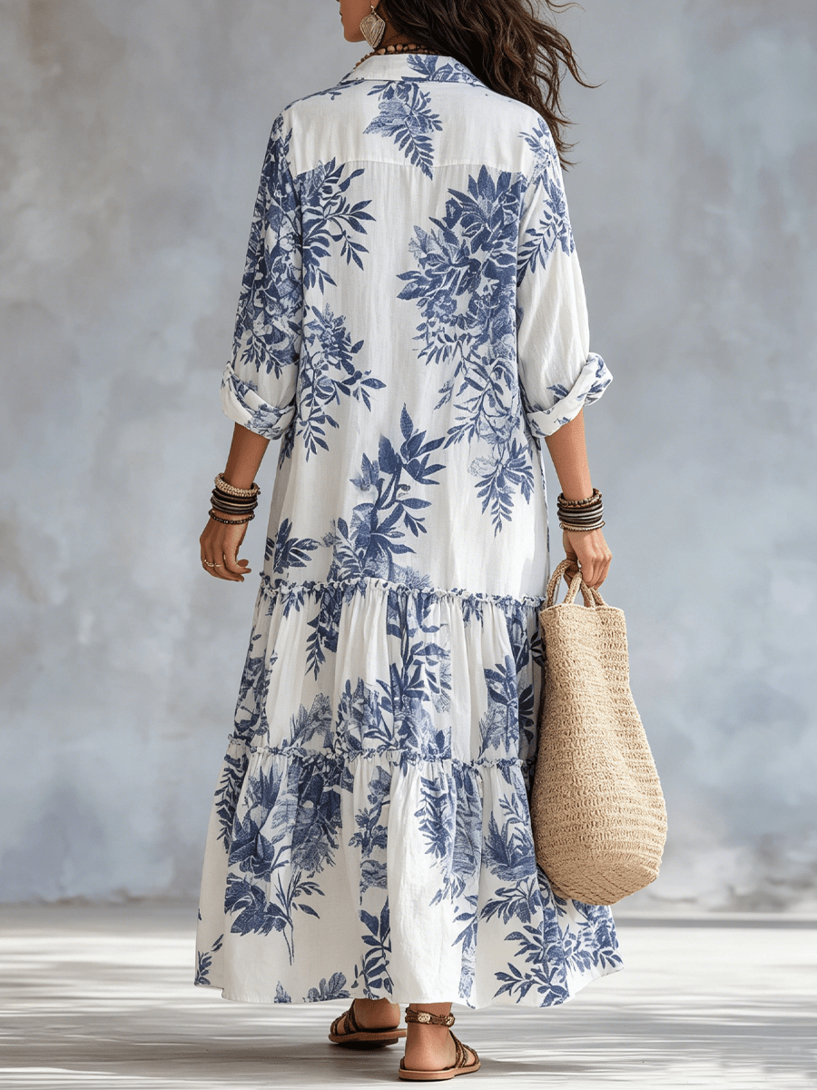 Thealise - Maxivestido floral ligero con botonadura frontal