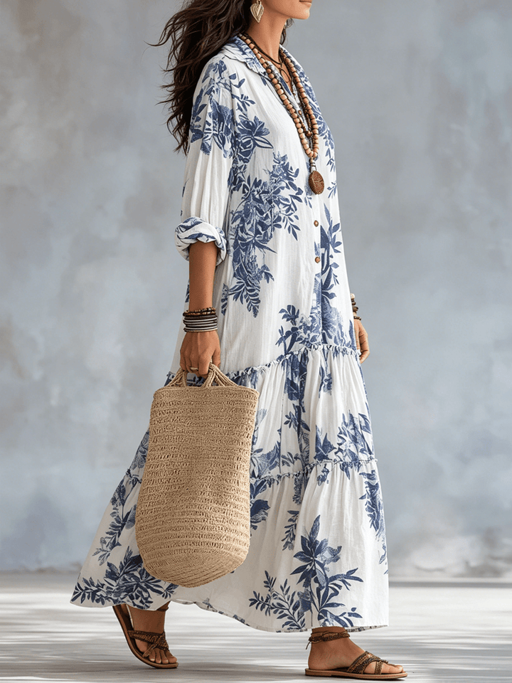 Thealise - Maxivestido floral ligero con botonadura frontal