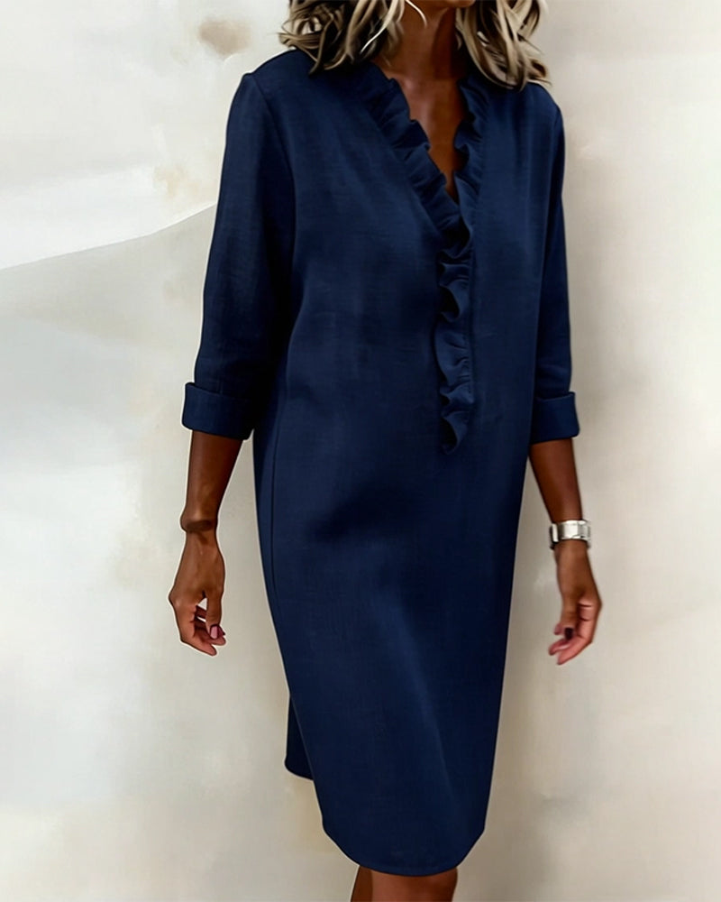 Dorelle - Vestido recto con holanes en mezcla de lino fresca