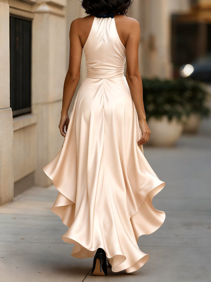 Palmer - Vestido maxi con escote halter y diseño cruzado de lujo