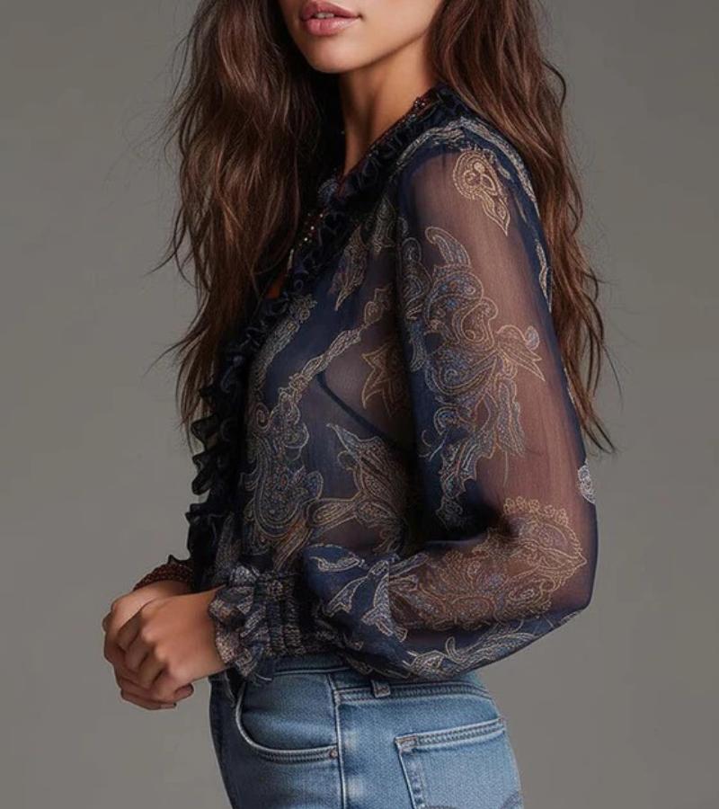 Taviana - Blusa con cierre al frente y holanes, suave al tacto