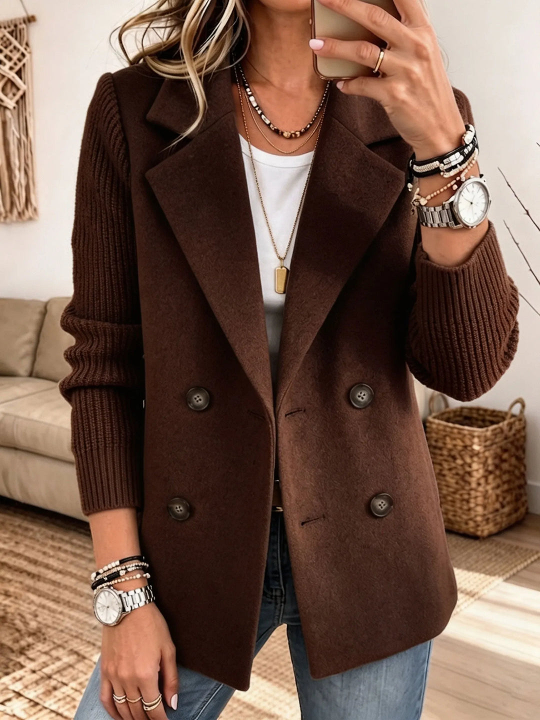 Adalene - Blazer cruzado con mangas de punto