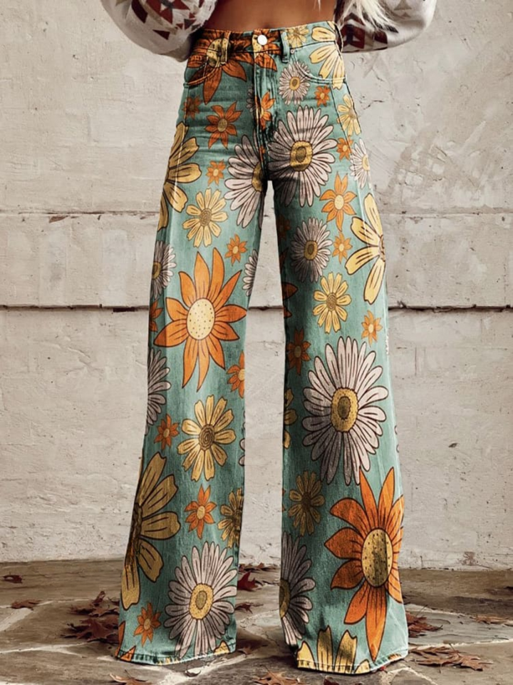 Rhosyn - Pantalón de pierna ancha con estampado floral y tacto suave
