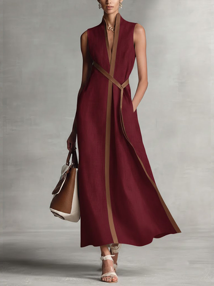 Rysella - Vestido maxi cruzado de mezcla de lino refinado