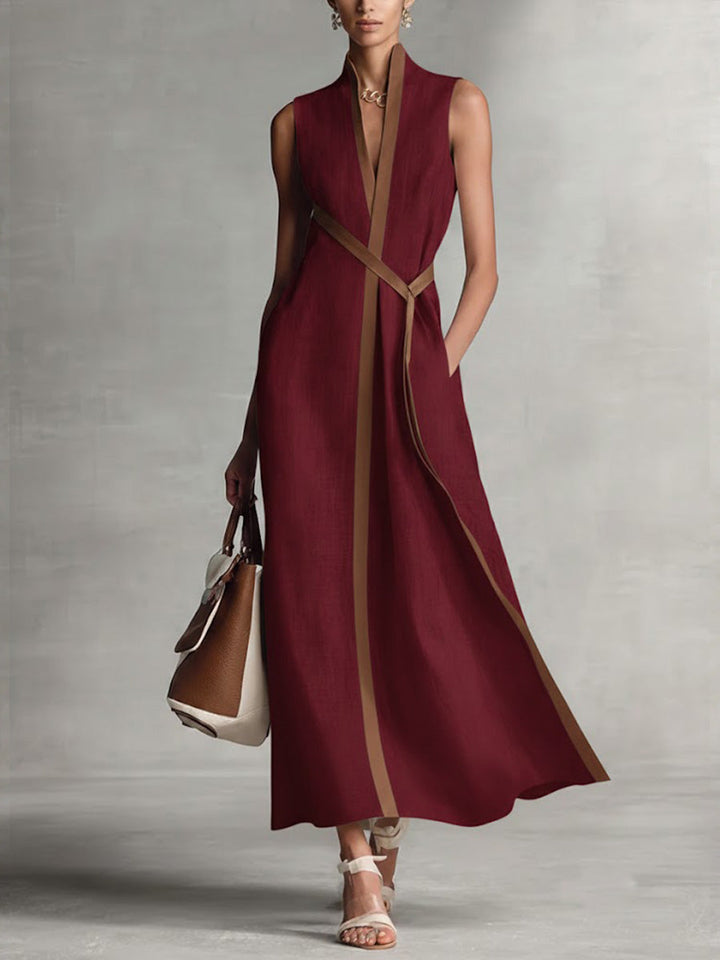Rysella - Vestido maxi cruzado de mezcla de lino refinado
