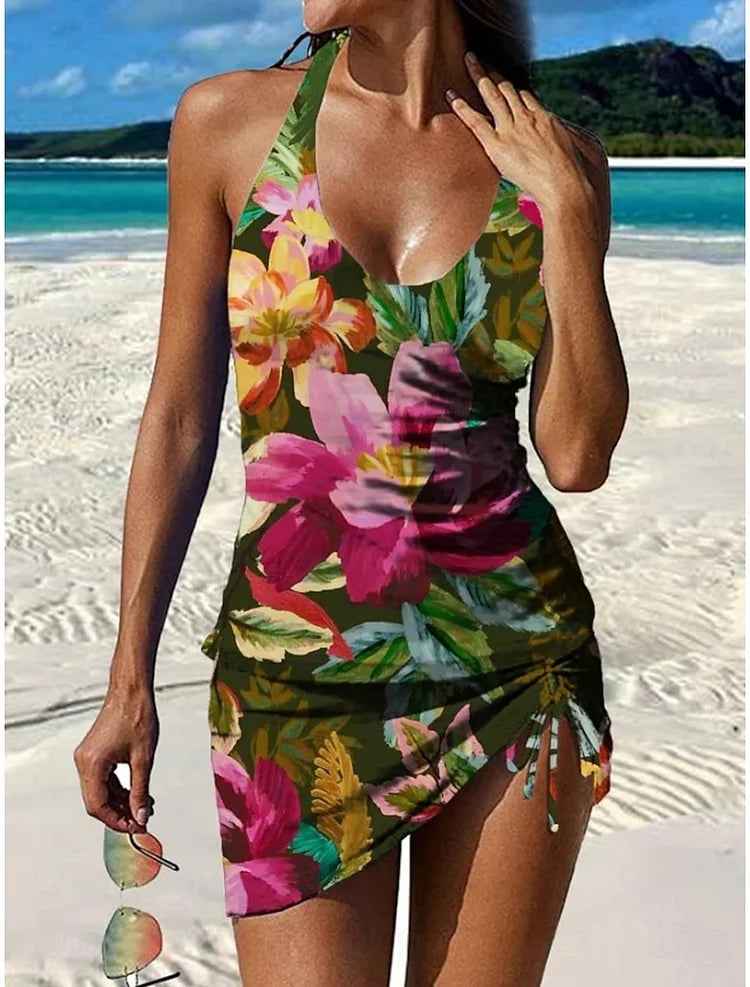 Ysoria - Conjunto de traje de baño estampado con escote halter