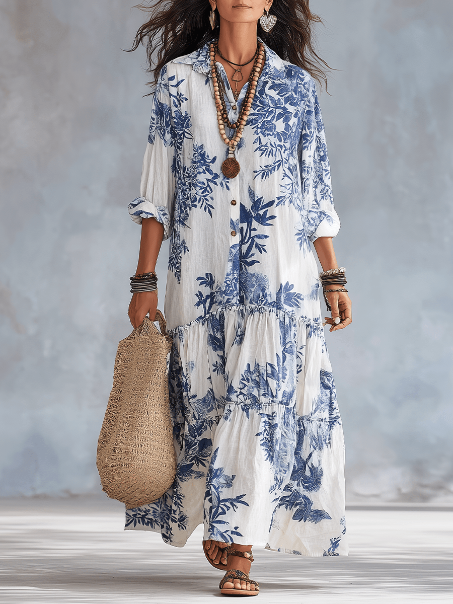 Thealise - Maxivestido floral ligero con botonadura frontal
