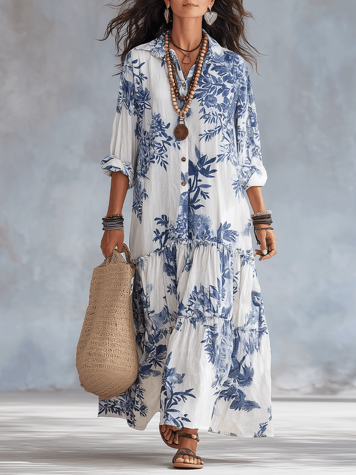 Thealise - Maxivestido floral ligero con botonadura frontal