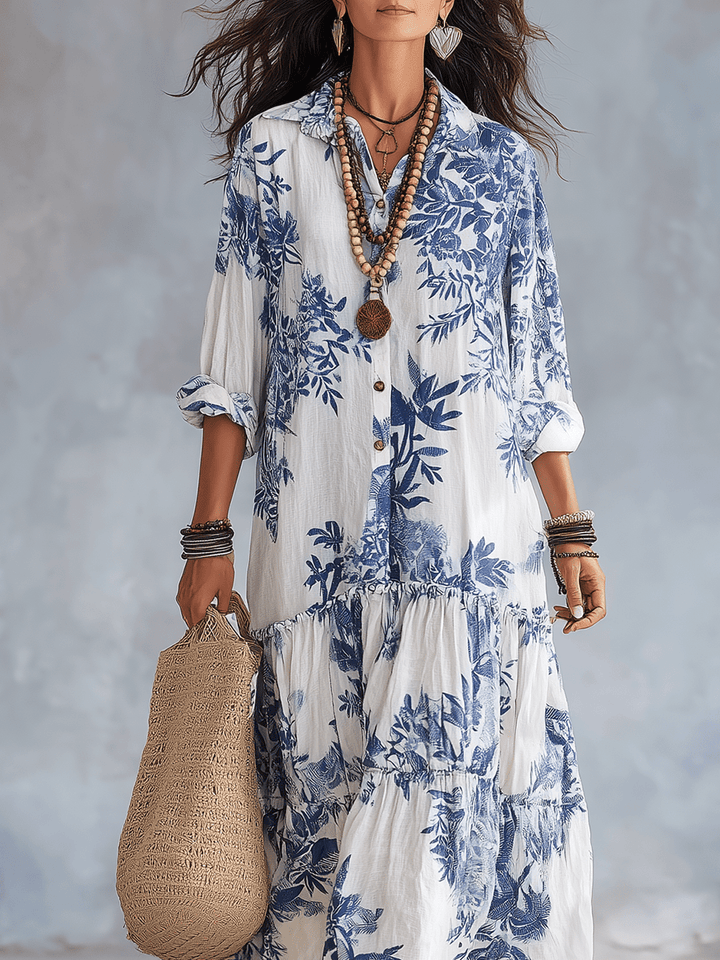 Thealise - Maxivestido floral ligero con botonadura frontal