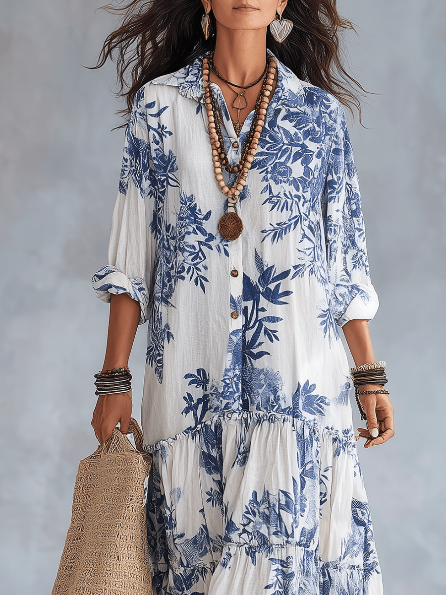 Thealise - Maxivestido floral ligero con botonadura frontal