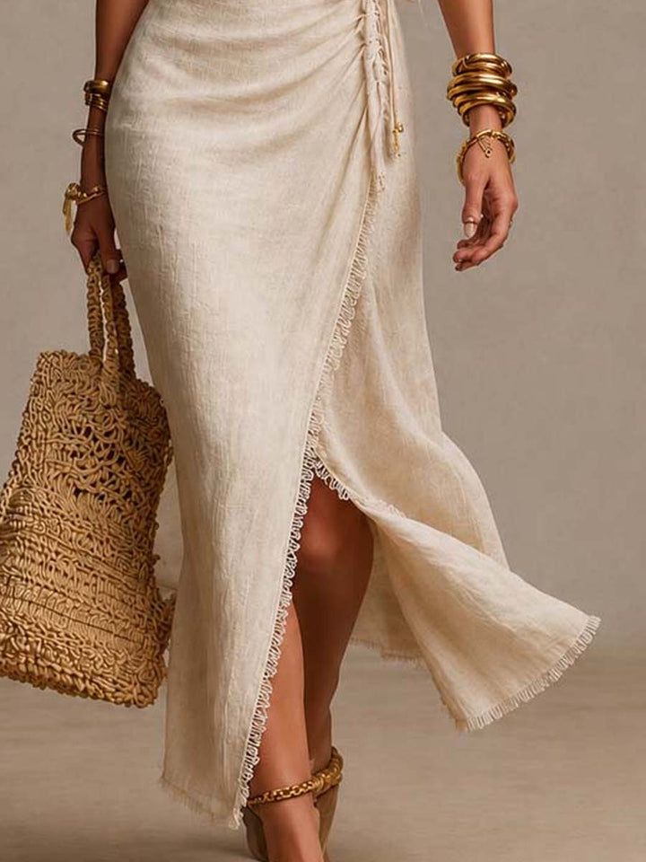 Aeloria - Vestido cruzado midi de lino premium