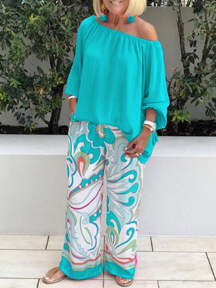 Brinette - Conjunto de blusa y pantalón de pierna ancha