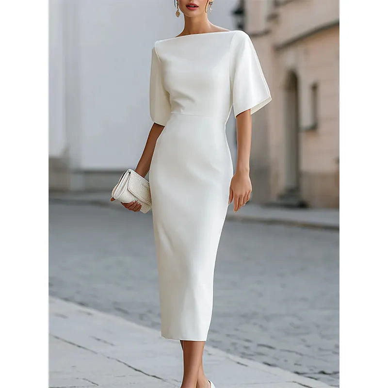 Leonelle - Vestido midi elegante con escote barco