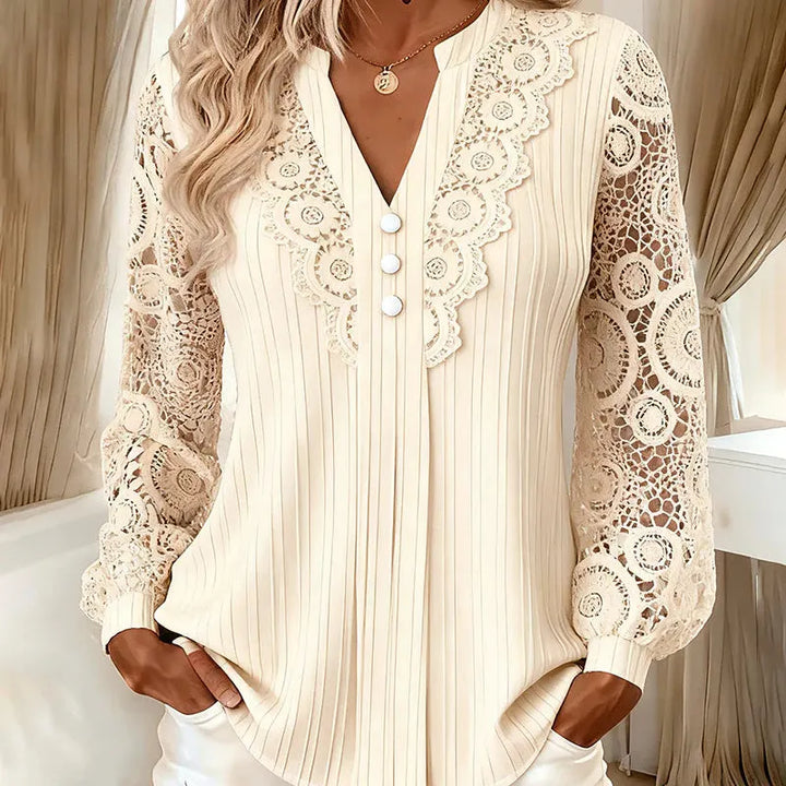 Caravelle - Blusa de manga larga con encaje plisado