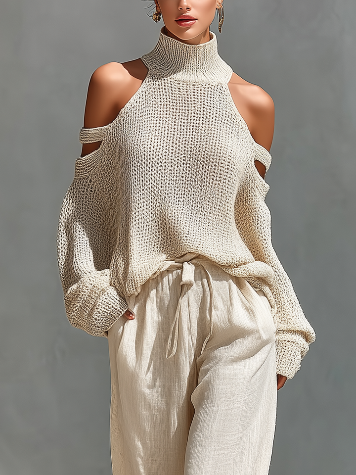 Diorelle - Conjunto de top de punto y pantalón de pierna ancha