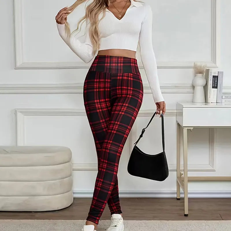 Estelyn - Leggings clásicos a cuadros con elastano