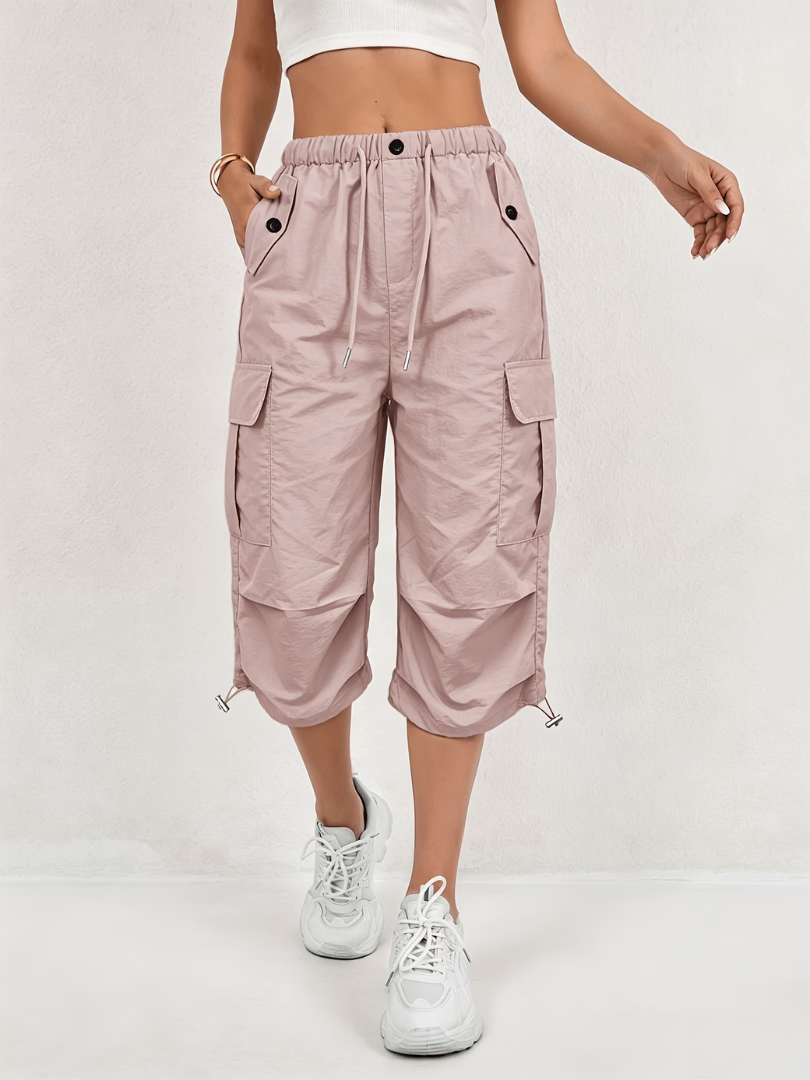 Donatella - Pantalón cargo capri ligero y elástico