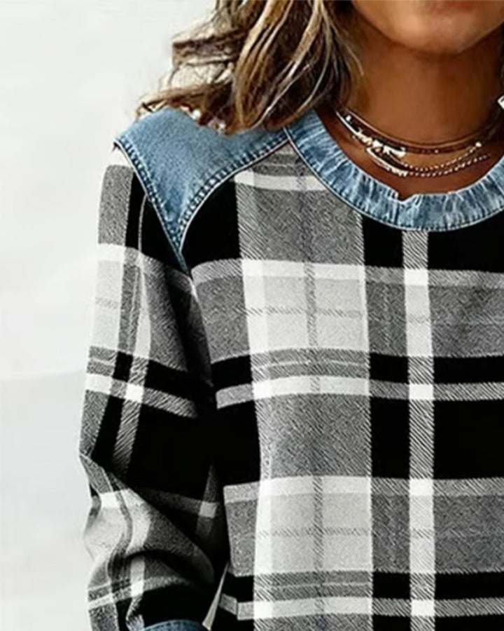 Adair - Sudadera casual de cuello redondo a cuadros