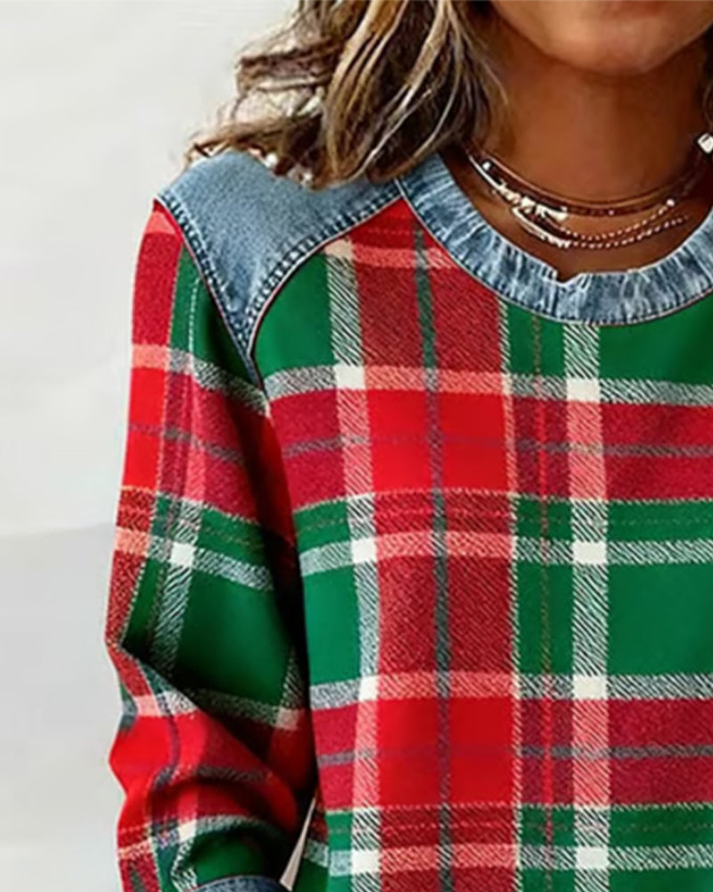 Adair - Sudadera casual de cuello redondo a cuadros