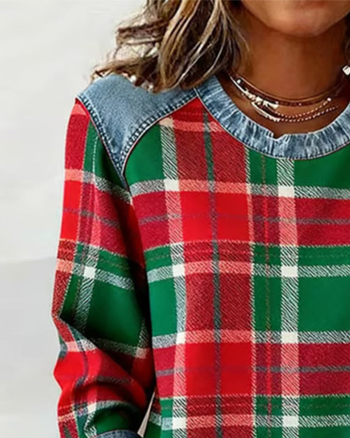 Adair - Sudadera casual de cuello redondo a cuadros
