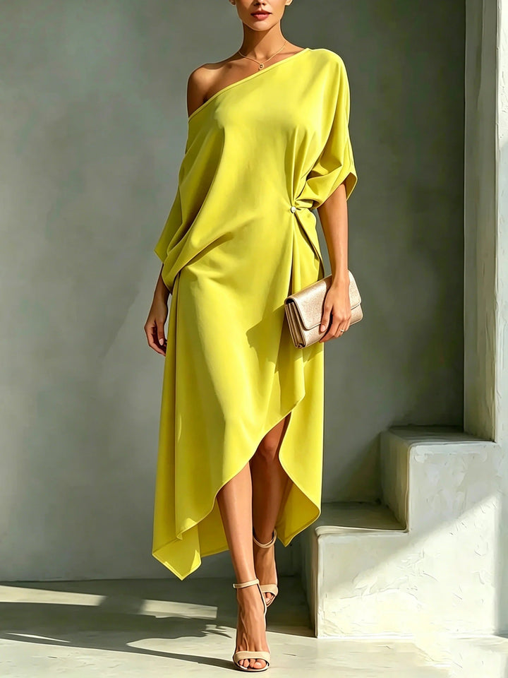 Andrea - Vestido midi asimétrico de un hombro con drapeado