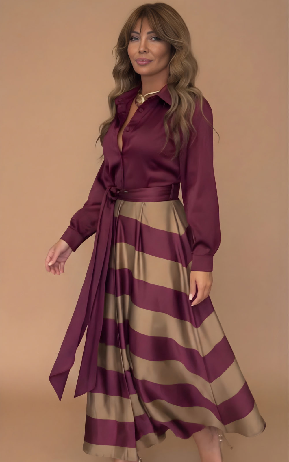 Zivara - Vestido maxi a rayas de tacto suave