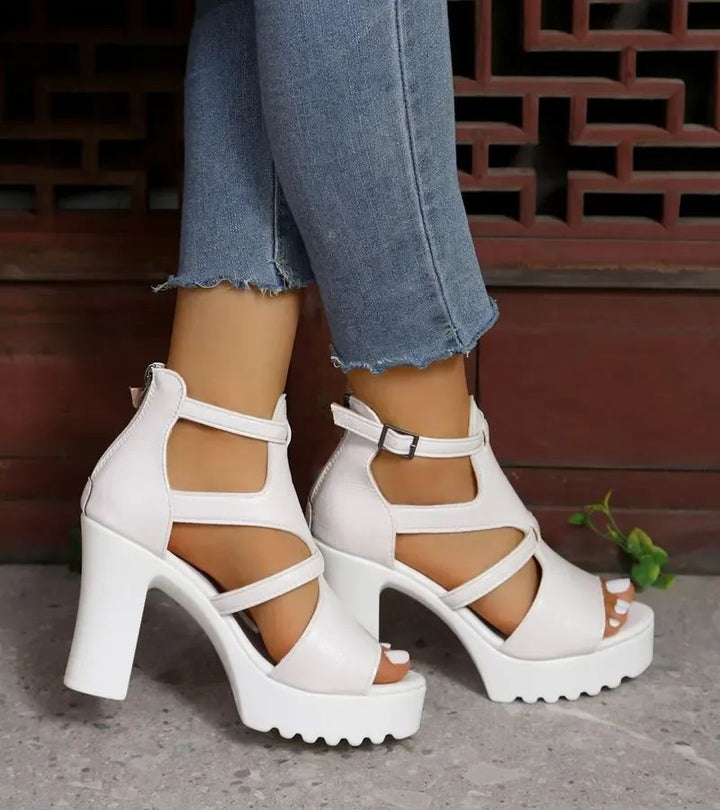 Elestine - Sandalias estilo gladiador con plataforma esculpida