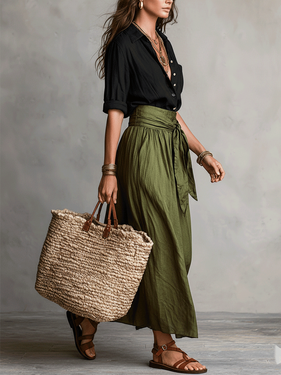 Estella - Conjunto de blusa elegante y falda midi