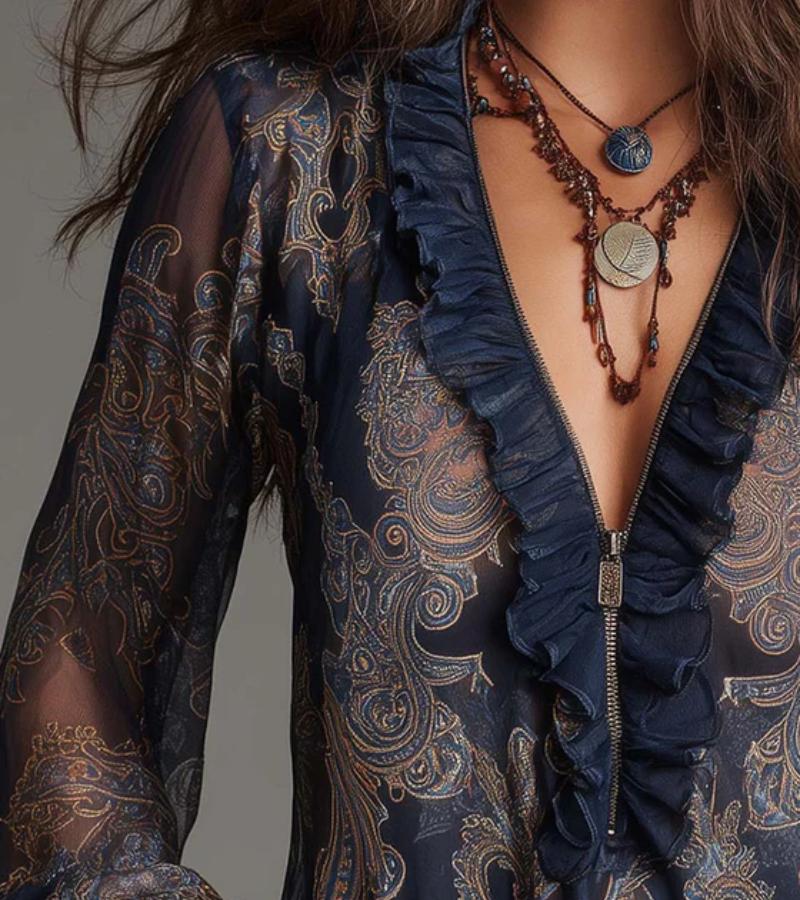 Taviana - Blusa con cierre al frente y holanes, suave al tacto