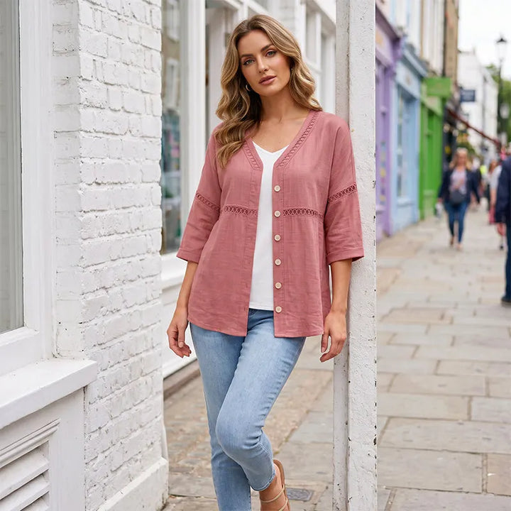Ardena - Blusa bordada con botones