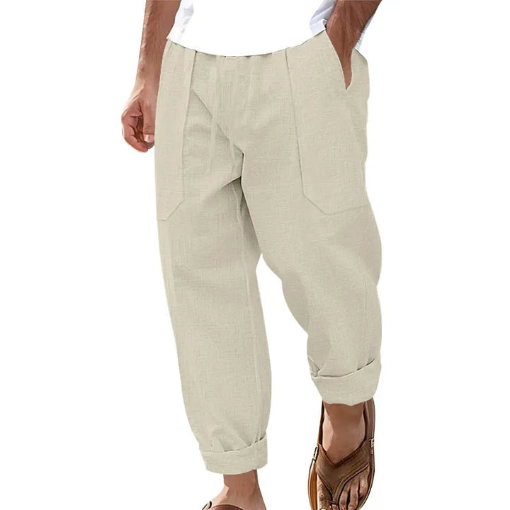 Halston - Pantalón de mezcla de lino de corte relajado