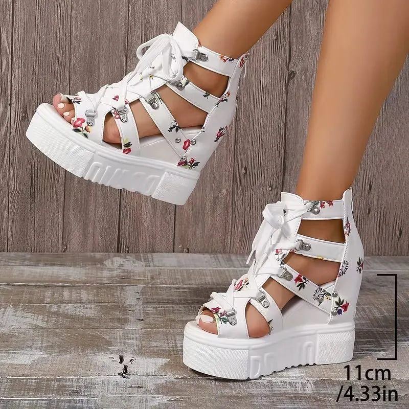 Gaelina - Sandalias de plataforma con encaje floral